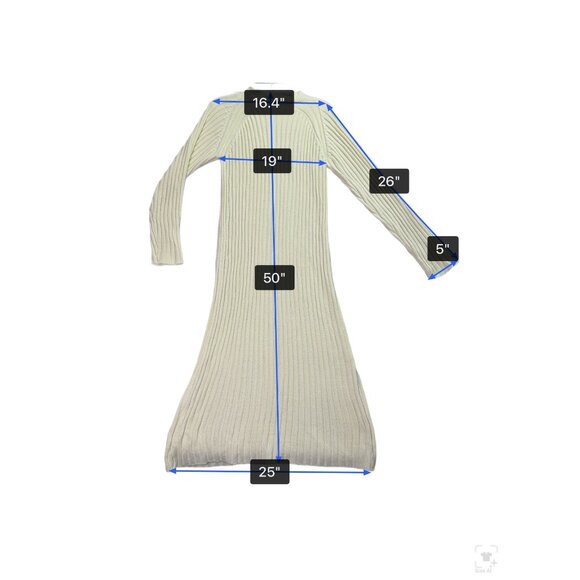 Queens Street Womens Cream Ribbed Knit Long Sleeve Midi Sweater Dress Size OS - Picture 9 of 10